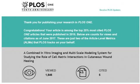 PLOS notification of article being among top 25% most cited in 2018